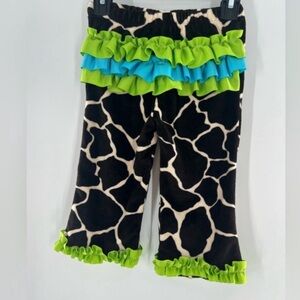 MUD PIE PANTS BOUTIQUE GIRAFFE ZOO PRINT RUFFLE & RIBBON  2–3 TODDLER